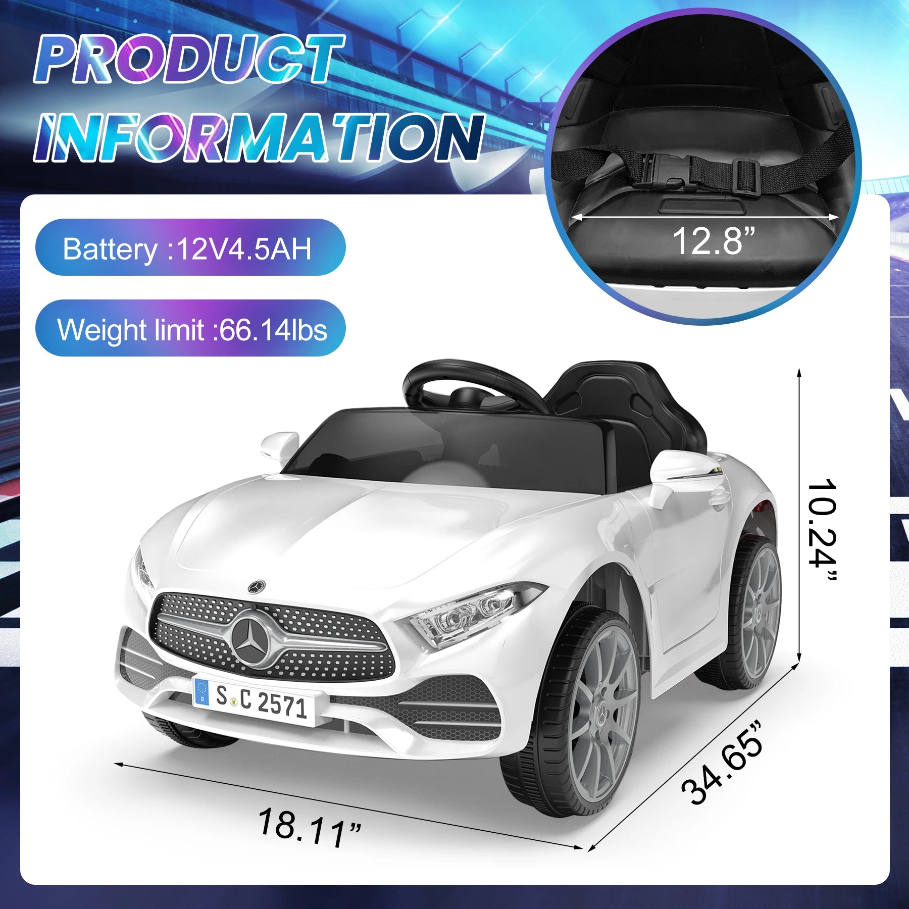 Mercedes-Benz Kids 12V Electric Ride-On Car with Parent Remote — Licensed Electric Vehicle, Dual Motors, Working Headlights | White | Ages 1–5