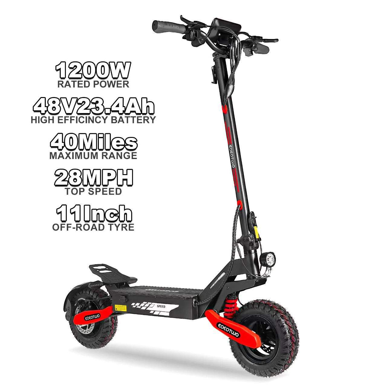 EOEOTWO 1200W Off-Road Electric Scooter for Adults | 48V Long Range | 30 MPH | 11" Tubeless Tires | Foldable E-Scooter