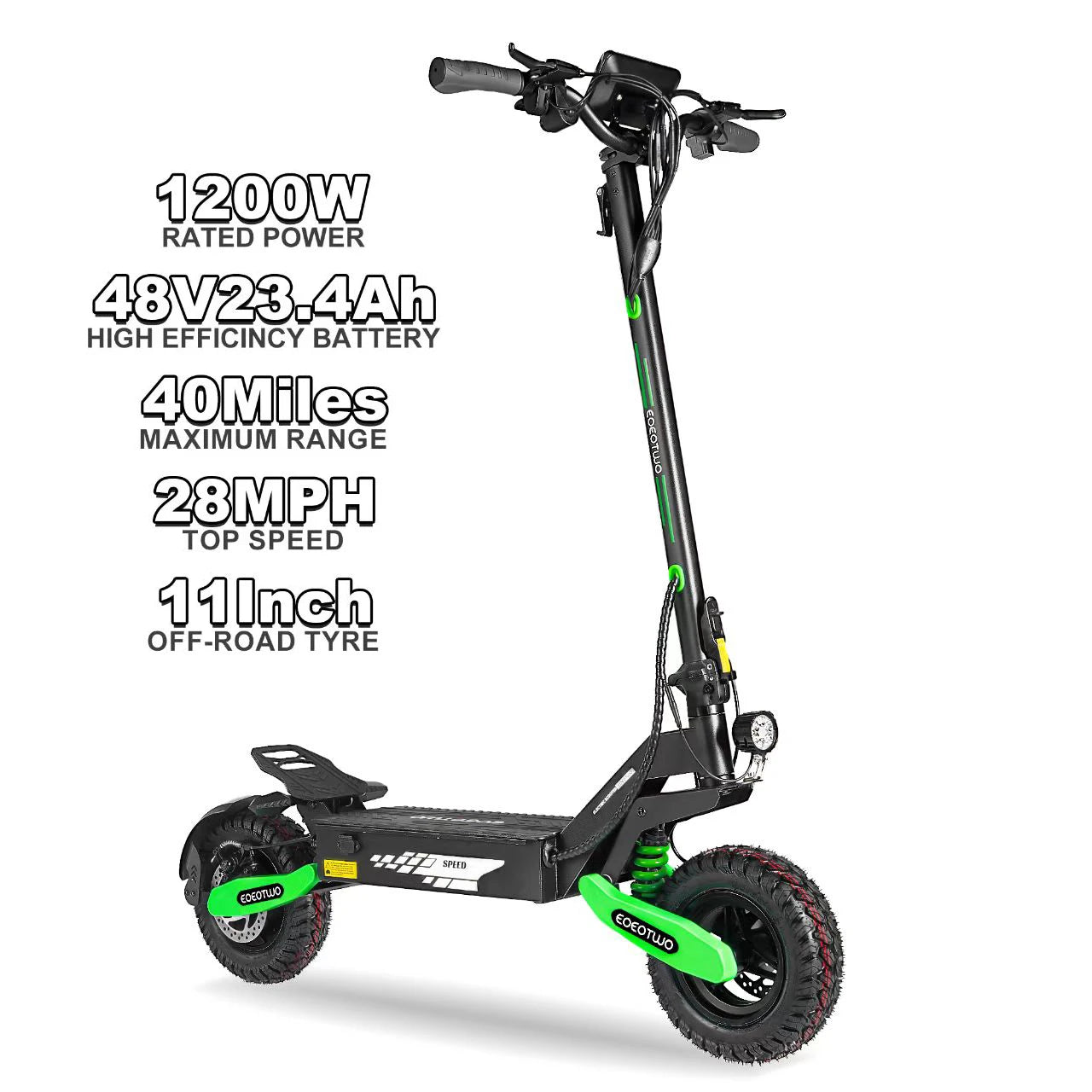 EOEOTWO 1200W Off-Road Electric Scooter for Adults | 48V Long Range | 30 MPH | 11" Tubeless Tires | Foldable E-Scooter