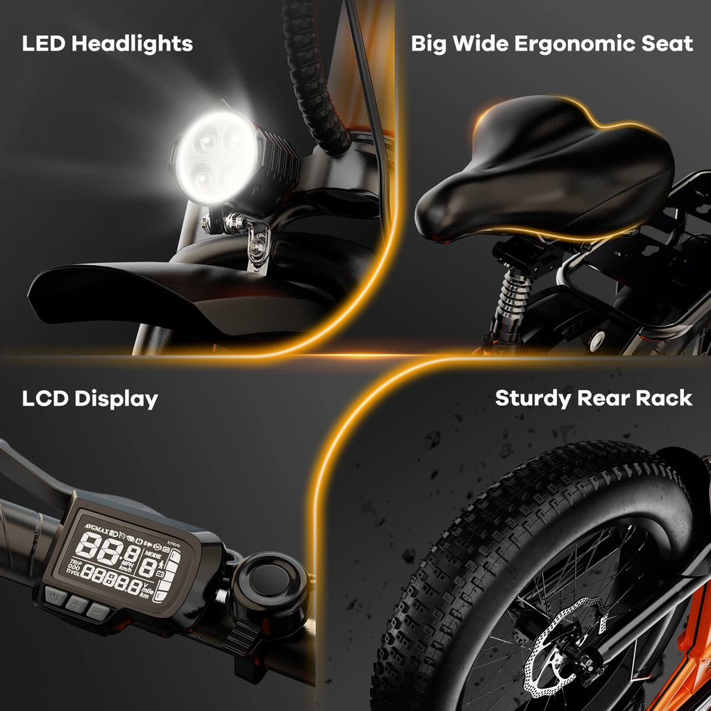 Cybervelo EK5 1000W Foldable Electric Bike for Adults | 48V 20Ah | 28+ MPH | 80-Mile Range | Fat Tire Off-Road E-Bike
