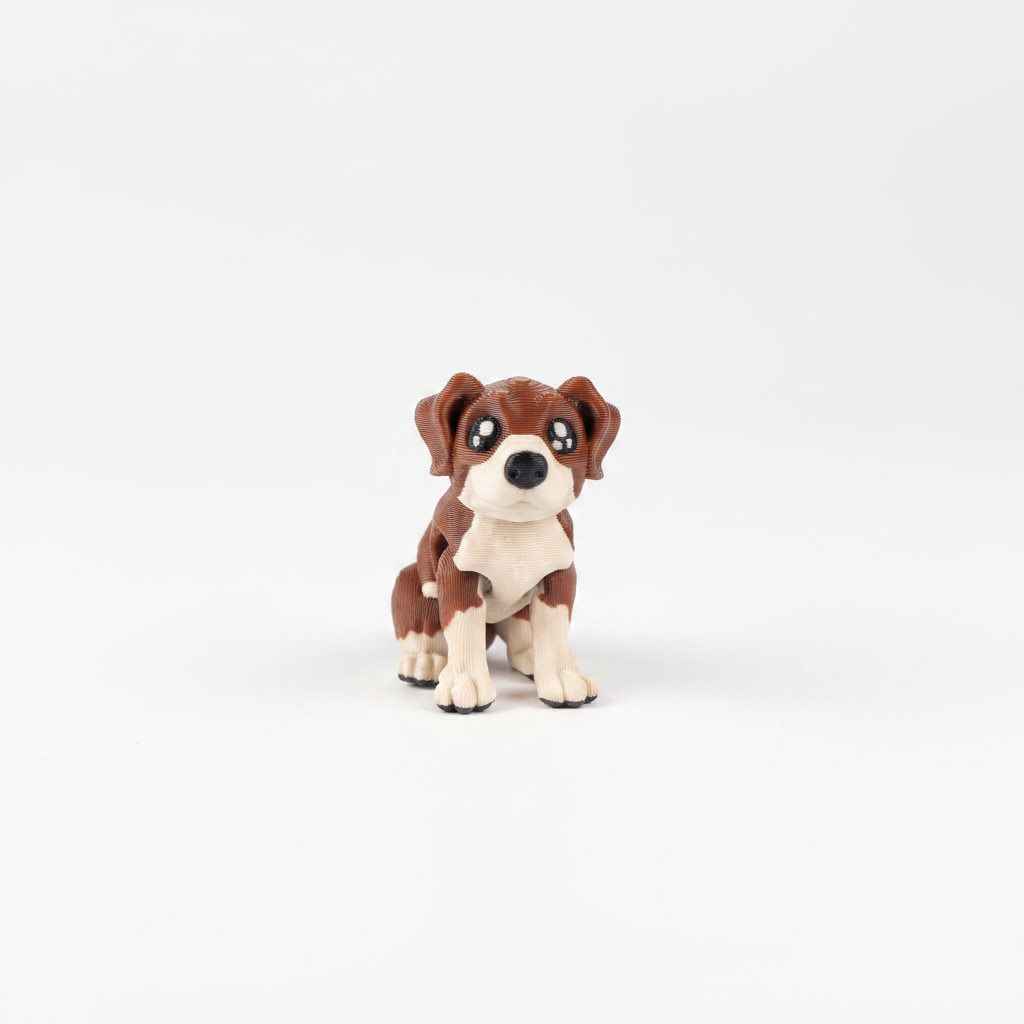 Brown and white beagle sitting on white background