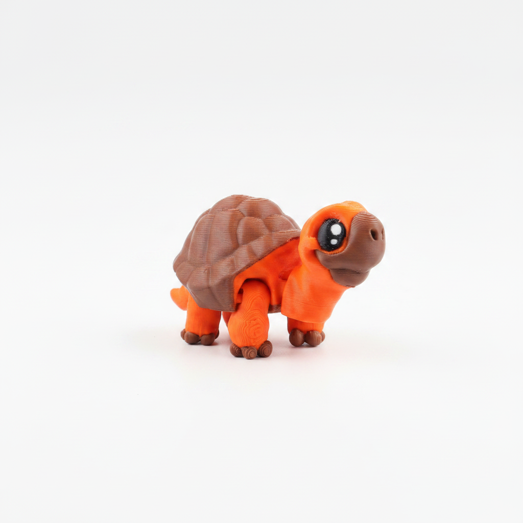 Orange articulated turtle fidget toy on white background