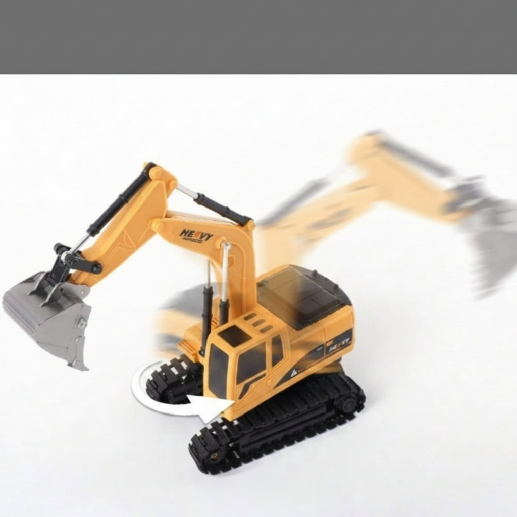 RC excavator 360 degree rotation on white background