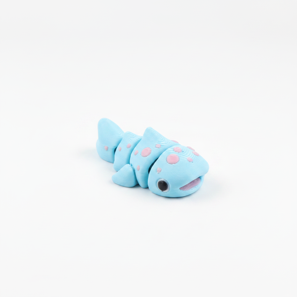 Blue axolotl fidget toy on white background