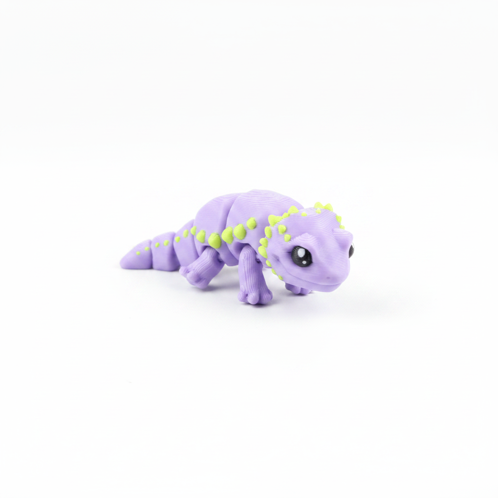 Purple gecko fidget toy on white background