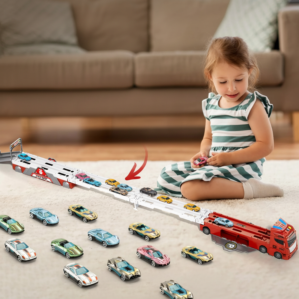 Kids fire truck toy track and lifestyle shot