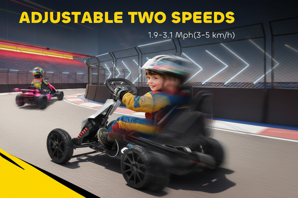 Child riding 12V Kids Electric Go-Kart on a track