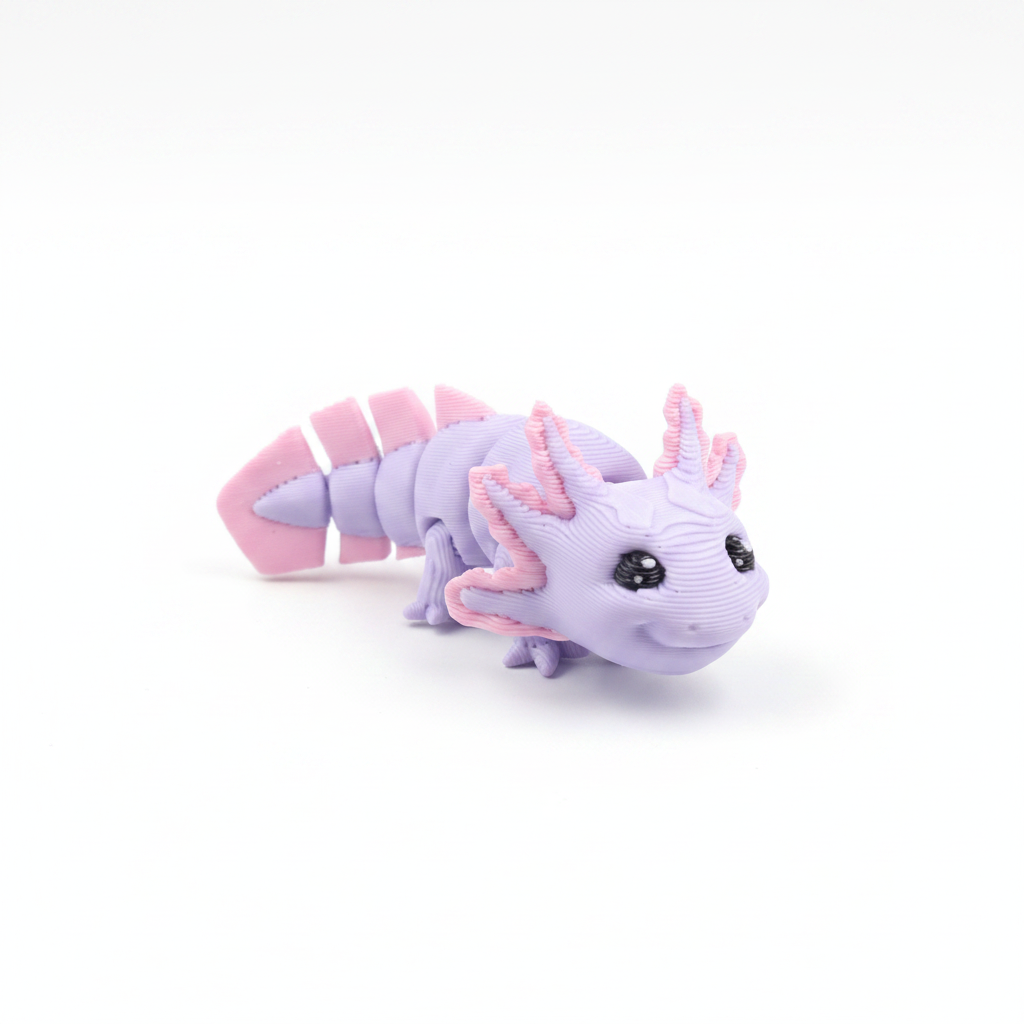 Lavender axolotl fidget toy on white background
