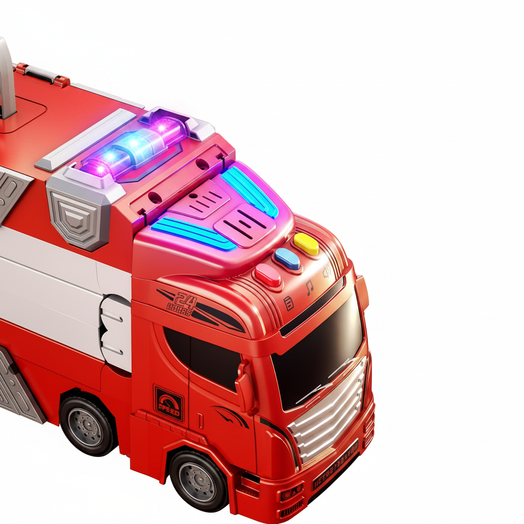 Kids fire truck toy LED lights close-up