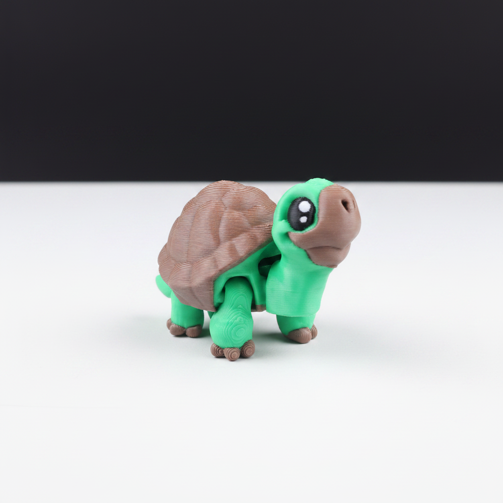 Green articulated turtle fidget toy on white background