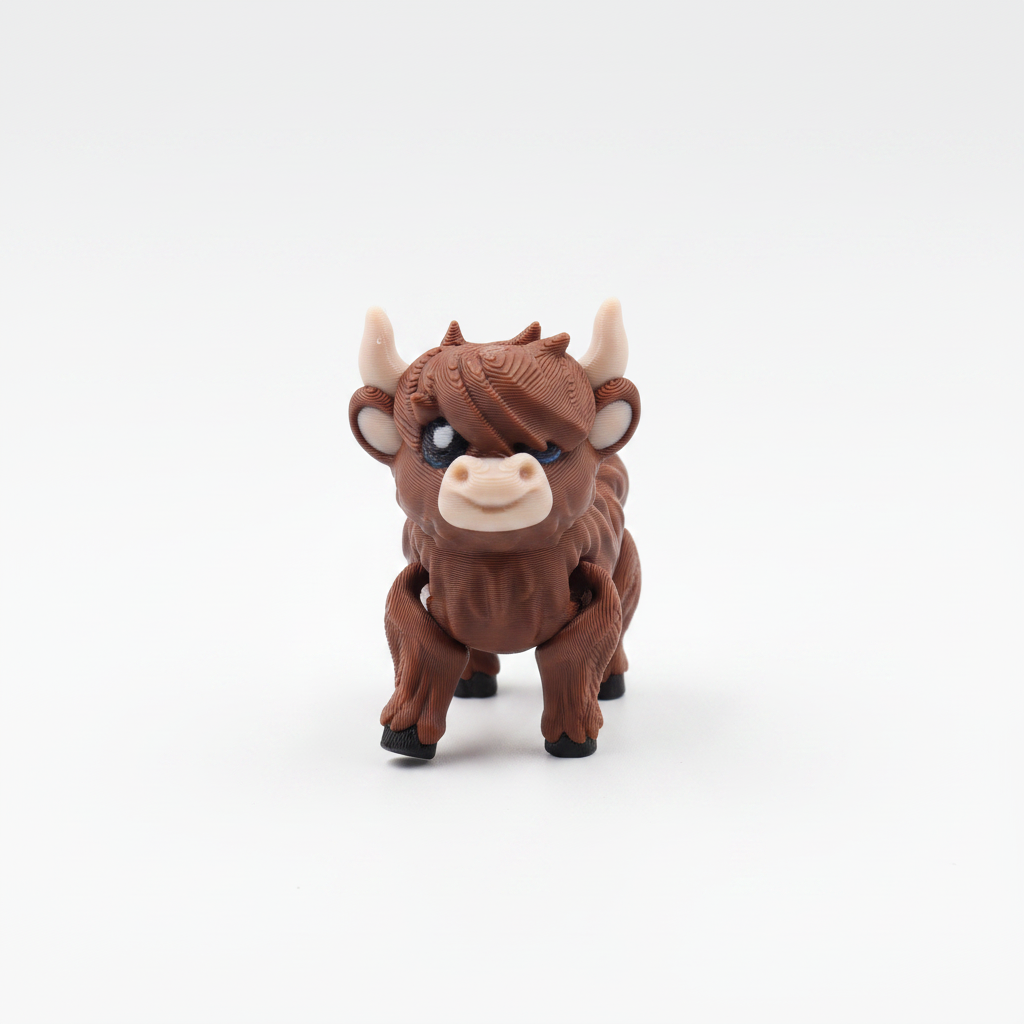 Brown highland cow fidget toy on white background