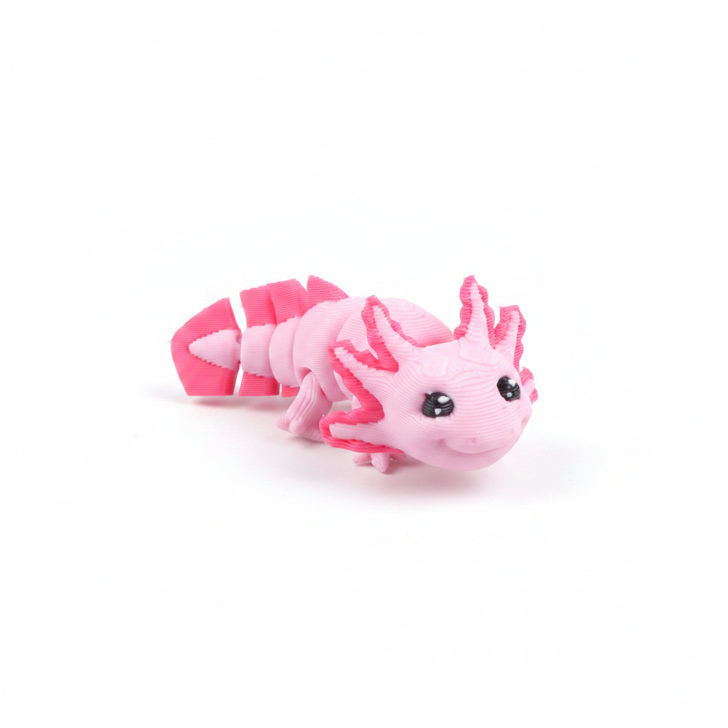 Pink axolotl fidget toy on white background