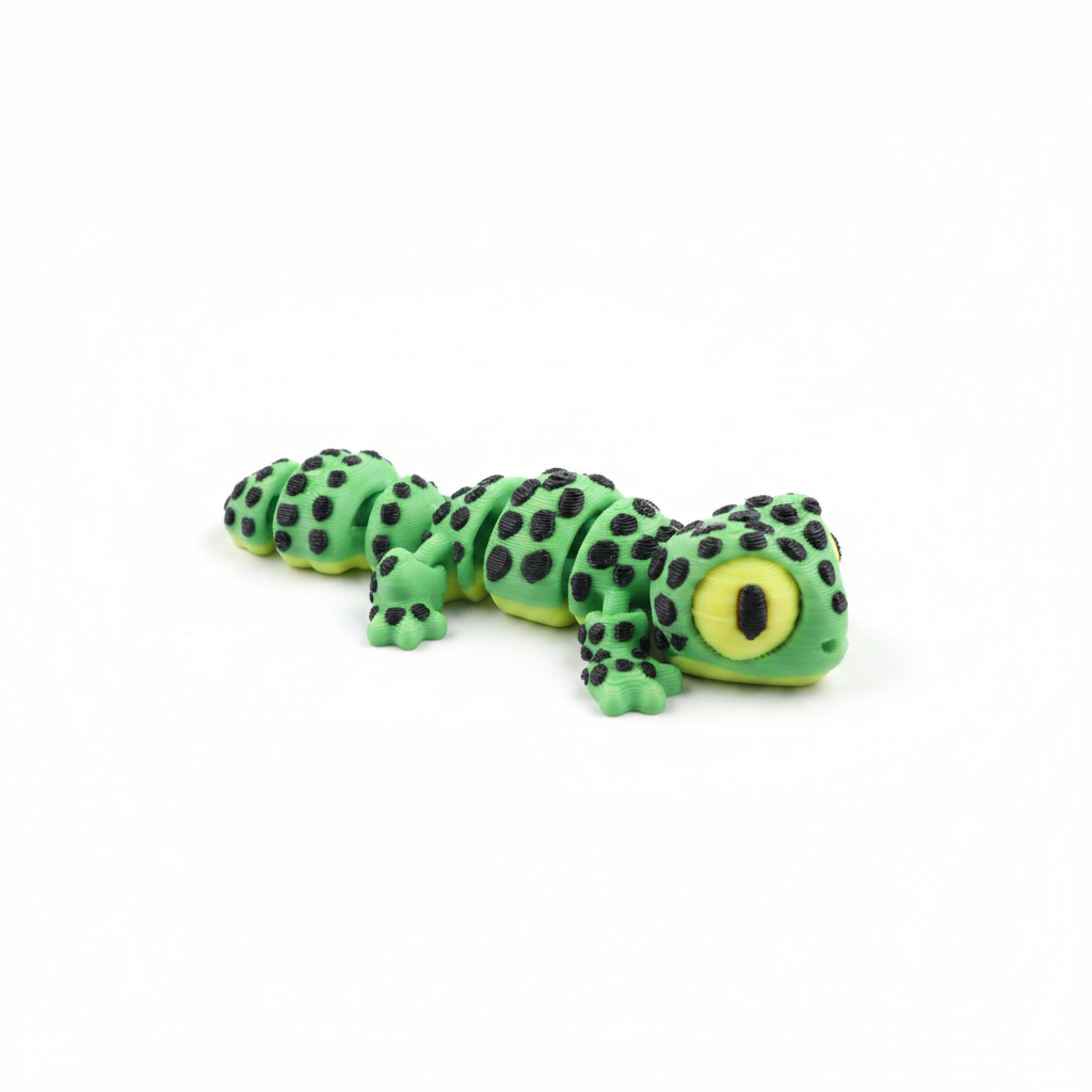 Green gecko fidget toy on white background